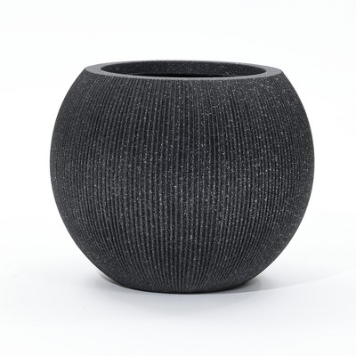 LuxenHome 14.5" Round Bowl Plastic Planter, Mediterranean Black
