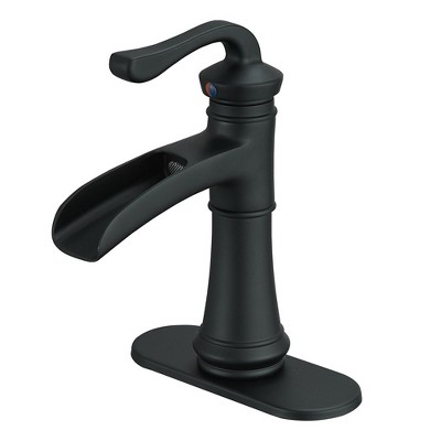 BWE Waterfall Single Hole Single-Handle Low-Arc Bathroom Faucet With Pop-up Drain Assembly