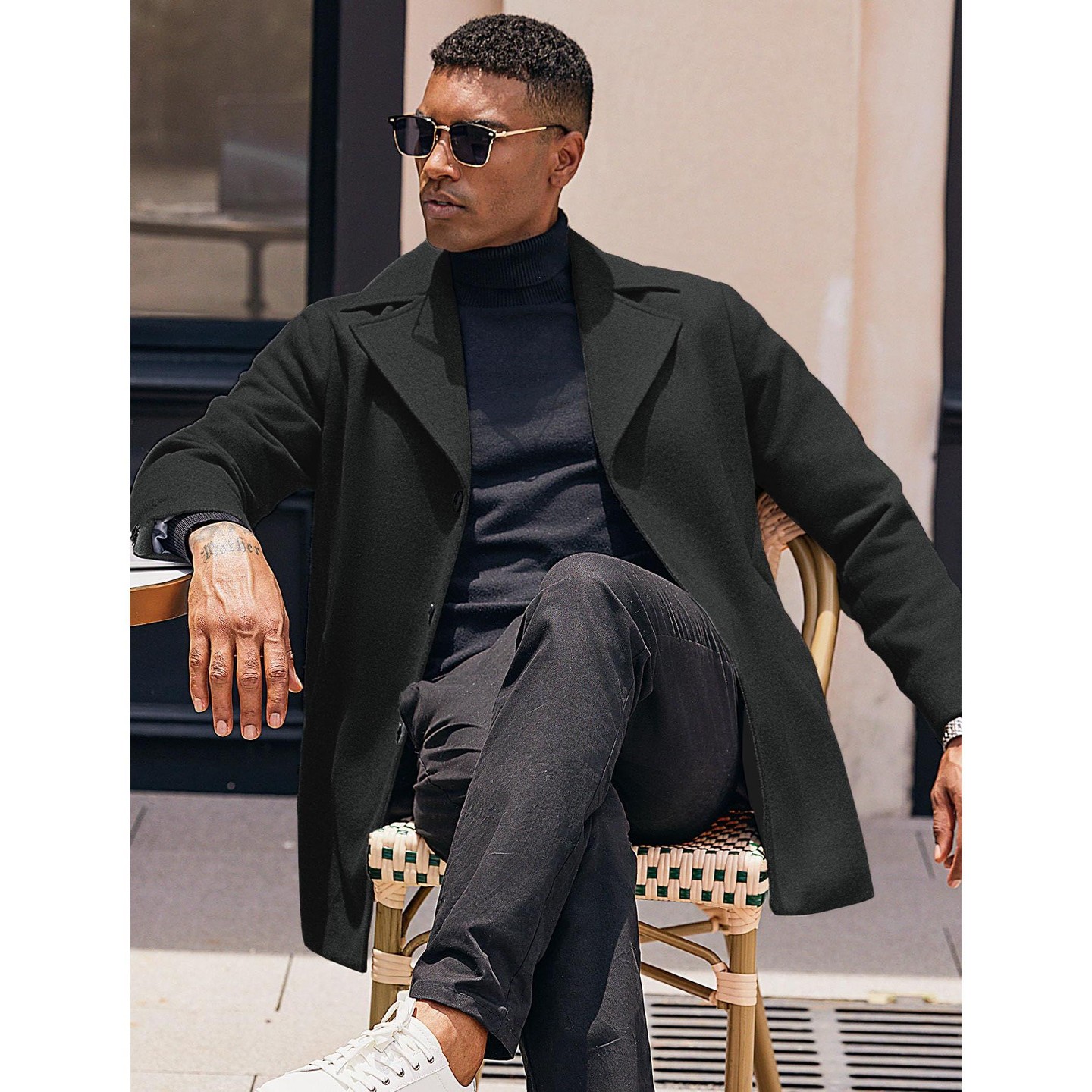 Мужская куртка COOFANDY Wool Coat Single Breasted Peacoat Notched Collar Trench Coat Outdoor Wear Black, цвет: Чёрный — фото 2