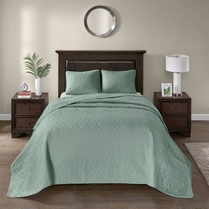 FIONECA Cottage Style Reversible Antimicrobial Bedding Set Fleur De Lis Embroidered Machine Washable Quilt Shams - 1 of 4