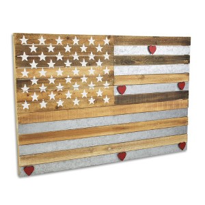 HomeRoots 24" X 36" Brown and Gray Stars And Stripes Wood and Metal Hanging Dimensional Sculpture - 1 of 4
