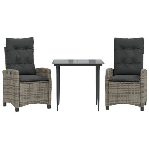 vidaXL 5 Piece Patio Dining Set with Cushions Gray Poly Rattan - 31.5" Table Length Without Footrest 2 Items - 1 of 4