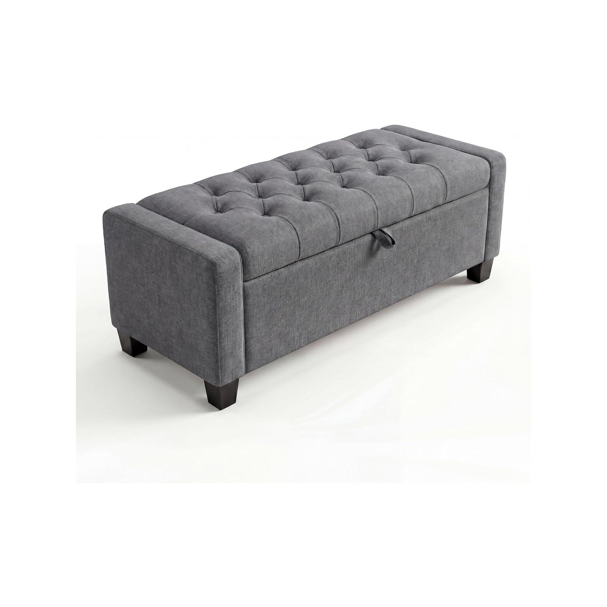 50.8in Storage Ottoman Bench with Safety Slow-Close Hinge, Tufted Upholstered Bench for Bedroom Entryway Living Room, Ottoman with Storage