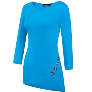 Allegra K Women's 3/4 Sleeve Round Neck Button Decor Casual Stretchy Tunic Tops - 1 of 4