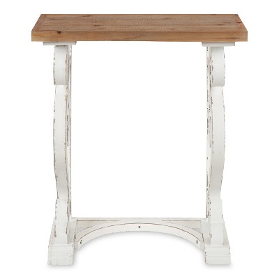 Rustic Brown and White Solid Wood Farmhouse Chic Side Table