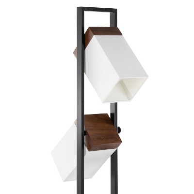Adjustable Black Metal and Walnut Wood Floor Lamp with White Shade