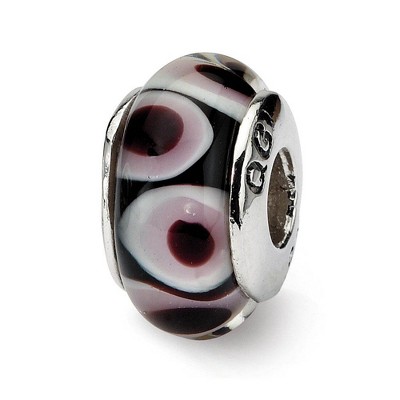 Black Bow Jewelry Purple and Black Glass Sterling Silver Bead Charm