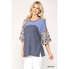 Slickblue Women's Knit and Floral Print Colorblock Top, Relaxed Fit Dolman Sleeve Tee, Citron Mix/Denim Mix, Size S-L - 4 of 4