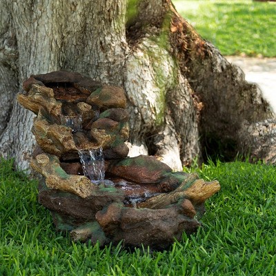 41" Brown Cascading Stone River Rock Fountain with LED Lights