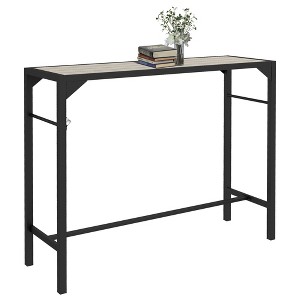 Outsunny Outdoor Bar Table, 47" Patio Bar Height Table with Built-In Bottle Opener, Plastic Top with Wood Grain and Steel Frame, Light Brown - 1 of 4