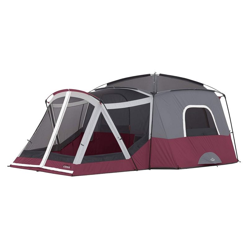 CORE 40072 Spacious 11 Person Family Outdoor Camping Cabin Tent with Screen Room, Rain Fly, Ground Stakes, and Carrying Bag - Red, 2 of 9