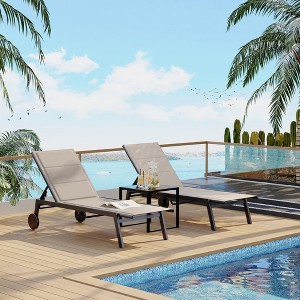Adjustable Backrest Poolside Loungers Set of 3, Outdoor Lounge Chairs With Wheels and Soft Padded, Patio Chaise Lounge Chairs With Side Table - 1 of 4