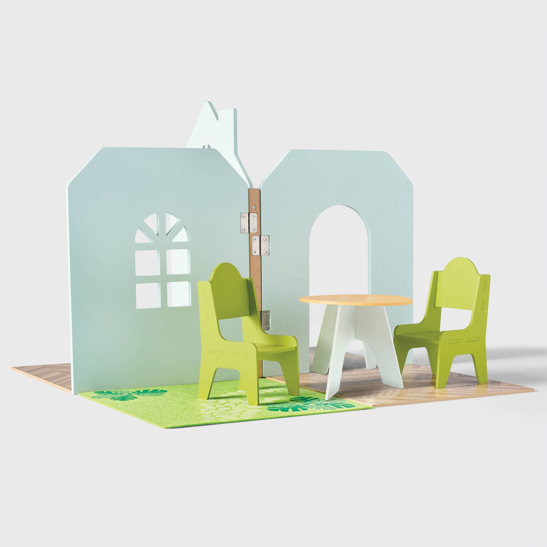 6pc Wooden Fold-Up Dollhouse with Furniture - Gigglescape™