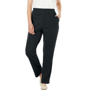 Woman Within Plus Size Tall 7-Day Knit Ribbed Straight Leg Pant - 1 of 4