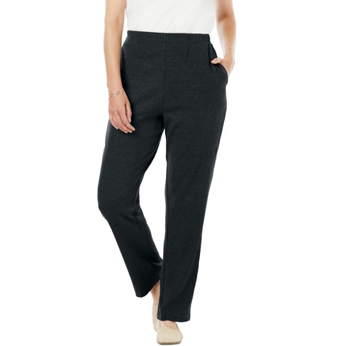 Woman Within Women's Plus Size Petite 7-Day Knit Ribbed Straight Leg Pant -  2X, Black