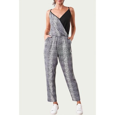 Women's SHELA WRAP-EFFECT TWO-TONE STRETCH-JERSEY JUMPSUIT - SUGARLIPS