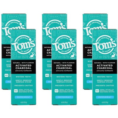 Tom's Of Maine Activated Charcoal Anti-Cavity Toothpaste Peppermint - Case of 6/4 oz