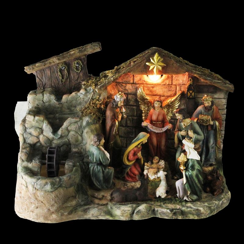 Northlight 11-Piece Pre-Lit Brown Christmas Nativity Figurine Set with Water Fountain 11" - Warm White Light, 2 of 5