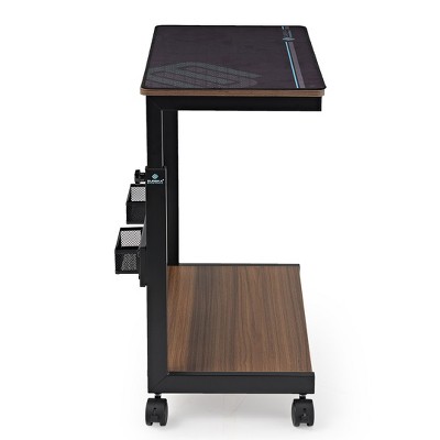 Walnut and Black Height Adjustable Mobile CPU Cart with Mouse Pad