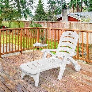 Costway Folding Chaise Lounge Chair 5-Position Adjustable Rolling Recliner w/ Wheels - 1 of 4