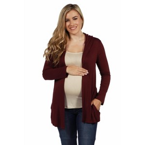 24seven Comfort Apparel Open Front Lightweight Hooded Maternity Cardigan - 1 of 4