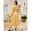 Women Plus Size V Neck Wrap Maxi Dress High Waist Ruffle Summer Casual Dress with Belt Long Sleeve,navy blue yellow flower - 2 of 4