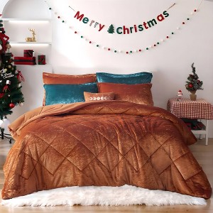 Gulches Twin Twin XL Rust Velvet 3 Piece Duvet Cover Set with Pillow - 1 of 4