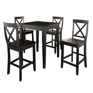 5pc Pub Dining Set with X-Back Stools Black - Crosley: Rubberwood & MDF, 32" Square Table, 4 Stools, Traditional Style - 1 of 4