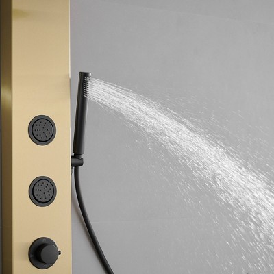 Gold and Black Stainless Steel Shower Panel System with Rainfall Showerhead