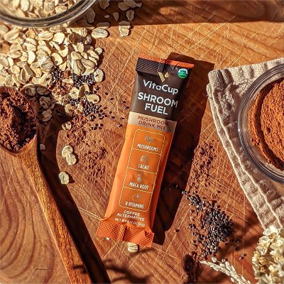 VitaCup Shroom Fuel Mushroom Based Light Roast Coffee Alternative Packets w/Cacao - 24ct