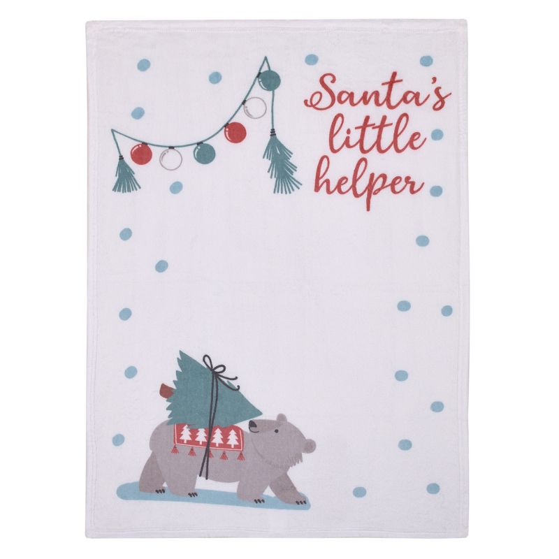 NoJo Bear White, Red, and Green "Santa's Little Helper" Christmas Photo Op Super Soft Baby Blanket, 1 of 5