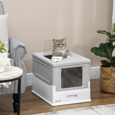 Foldable Cat Litter Box with Scoop Front Entry Top Exit Large Hooded Litter House with Pull Out Tray Odor Control for Indoor Cats - LAOTIES