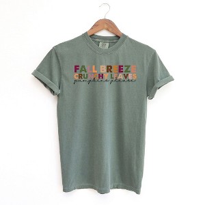 Simply Sage Market Women's Fall Breeze Crunch Leaves Colorful Short Sleeve Garment Dyed Tee - 1 of 2