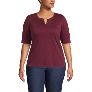 Lands' End Women's Cotton Polyester Modern Half Sleeve Splitneck - 1 of 2