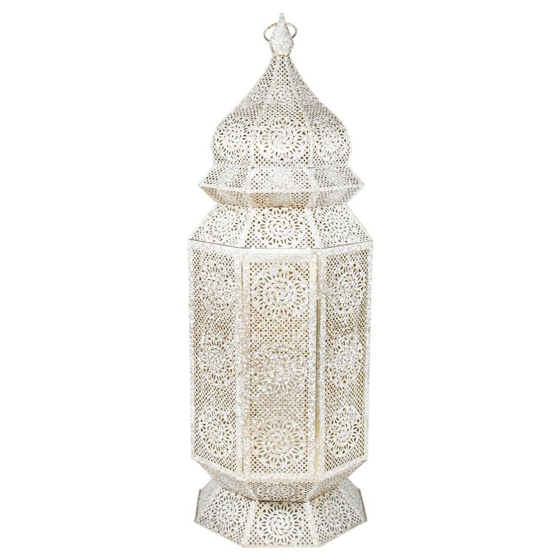 Northlight 29.5" White and Gold Moroccan Style Floor Pillar Candle Lantern, 4 of 5