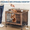 Dog Crate Furniture for Small Medium Dogs, 26.4" Indoor Wooden Kennel with Double Doors, 4 Locking Wheels, Removable Tray, Chew-Proof Cage Table - 3 of 4