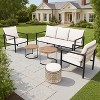 YARDSIGHT 5-Piece Outdoor Conversation Set with 3-Seat Sofa, 2 Armchairs, Ottoman, and Nesting Tables ¨C Blue Cushions & Handwoven Rattan - 3 of 4