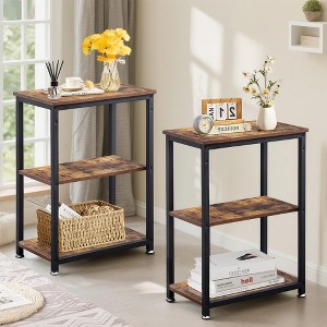 VECELO 3-Tier Industrial Versatile Side Nightstands Sofa Table with Large Storage for Living Room, Space Saving, End Table, Brown/Gray - 1 of 4