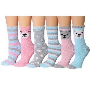 Tipi Toe Women's 6-Pairs Cozy Microfiber Anti-Skid Soft Dotted Delight Patterned Fuzzy Crew Socks - 1 of 4