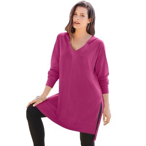 Roaman's Women's Plus Size French Terry Tunic Hoodie - 1 of 4