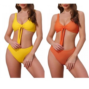 INSPIRE CHIC Women's Lace Up Decoration Push Up Wide Strap Top Triangle Bottom Swimwear Bathing Bikini Suits 2 Sets - 1 of 4