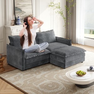 75" Corduroy Cloud Modular L-Shaped Sectional Sofa with Movable Ottoman and Dual-Layer Cushions - 1 of 4