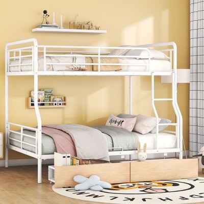 NicBex Full XL Over Queen Bunk Bed ,Metal Loft Bed with Guardrails and Ladder for Bedroom,Split Into 2 Beds,Black/White