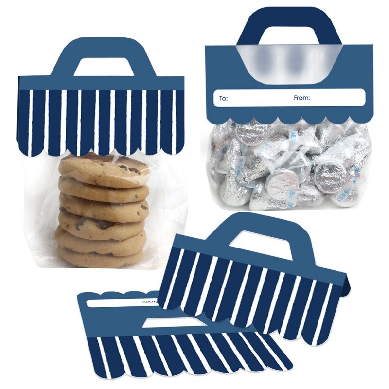 Big Dot of Happiness Navy Stripes - DIY Simple Party Clear Goodie Favor Bag Labels - Candy Bags with Toppers - Set of 24, 1 of 9