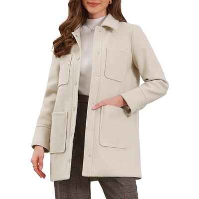 INSPIRE CHIC Women's Turn Down Collar Single Breasted Long Sleeve Winter Work Short Coat with Pockets