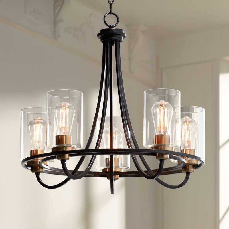 Possini Euro Design Demy Oil Rubbed Bronze Pendant Chandelier 23" Wide Rustic Clear Glass 5-Light Fixture for Dining Room House Foyer Kitchen Island, 2 of 10