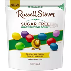 Russell Stover Sugar Free Candy Coated Chocolate Covered Peanuts Resealable Bag - 7.5oz