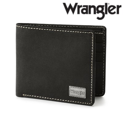 Wrangler Men's Black Bifold Wallet, Slim Casual Genuine Leather Purse, Gift for Him