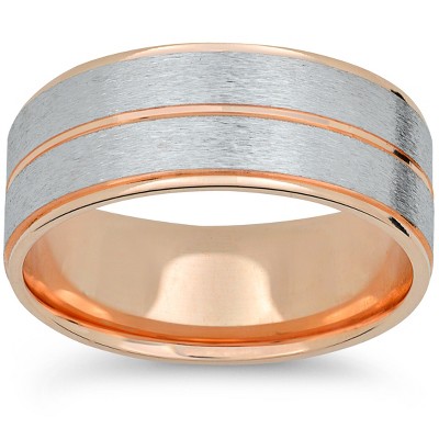 Pompeii3 Mens 14k Rose & White Gold Two Tone Brushed Wedding Band