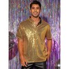 INSPIRE CHIC Men's Short Sleeves Club Party Shiny Sequin Polo Shirts - 2 of 4